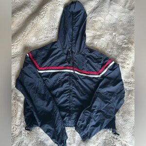 Black Windbreaker with Red and White Stripes